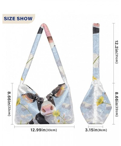 Dotted Watercolor Blue Circles Women Shoulder Bags, Handbags Shoulder Bags, Autumn Handbags Meadow Daisy Cow $10.99 Totes