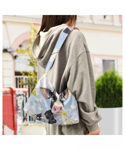 Dotted Watercolor Blue Circles Women Shoulder Bags, Handbags Shoulder Bags, Autumn Handbags Meadow Daisy Cow $10.99 Totes