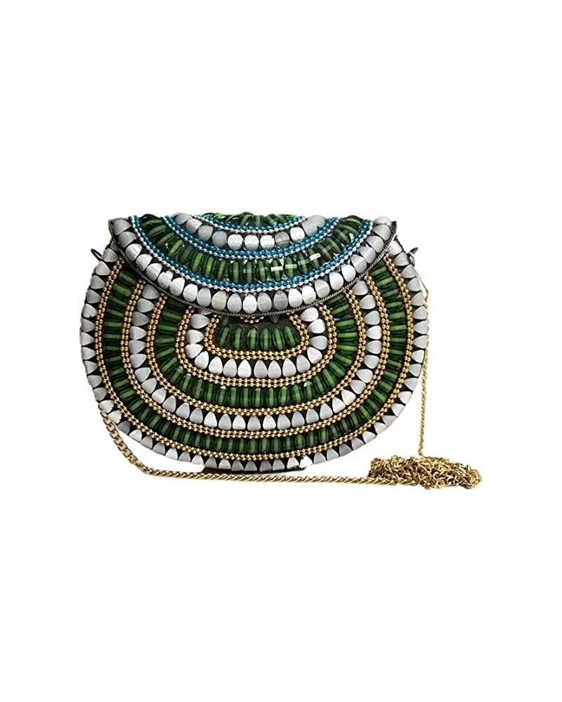 mosaic metal clutch crossbody women bag bohemian pattern with golden work embossed wedding valentiine gift, Green, 7 inch $19...