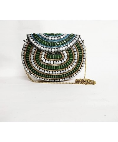 mosaic metal clutch crossbody women bag bohemian pattern with golden work embossed wedding valentiine gift, Green, 7 inch $19...