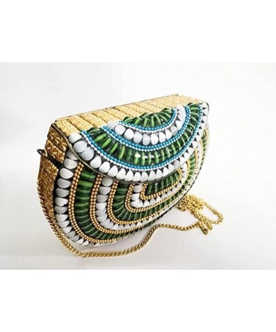 mosaic metal clutch crossbody women bag bohemian pattern with golden work embossed wedding valentiine gift, Green, 7 inch $19...