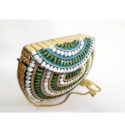 mosaic metal clutch crossbody women bag bohemian pattern with golden work embossed wedding valentiine gift, Green, 7 inch $19...