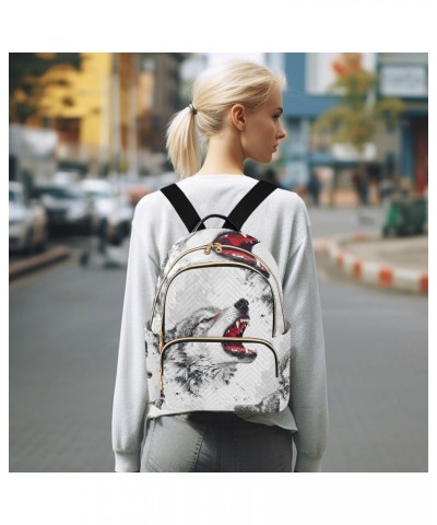 Mini Backpack Purse for Women, Fierce Wolf Travel Bag Casual Daypack Shoulder Bag Small $18.55 Backpacks