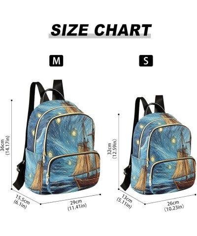 Small Fashion Backpack for Women Starry Night Boat Print Ladies Travel Daypack Aesthetic Shoulder Bag 11.4×6.1×14.1 IN $17.59...