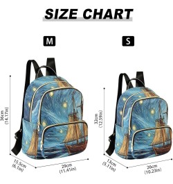 Small Fashion Backpack for Women Starry Night Boat Print Ladies Travel Daypack Aesthetic Shoulder Bag 11.4×6.1×14.1 IN $17.59...