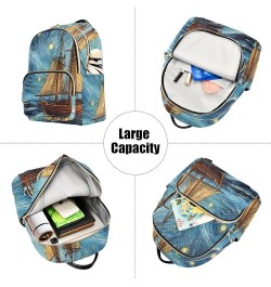 Small Fashion Backpack for Women Starry Night Boat Print Ladies Travel Daypack Aesthetic Shoulder Bag 11.4×6.1×14.1 IN $17.59...