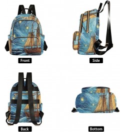 Small Fashion Backpack for Women Starry Night Boat Print Ladies Travel Daypack Aesthetic Shoulder Bag 11.4×6.1×14.1 IN $17.59...