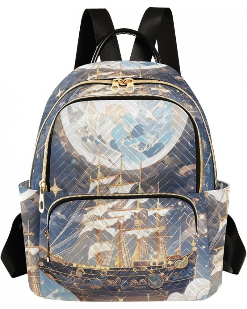 Medium Fashion Backpack for Women Fantasy Ship Ocean Print Ladies Travel Daypack Aesthetic Shoulder Bag 11.4×6.1×14.1 IN $15....