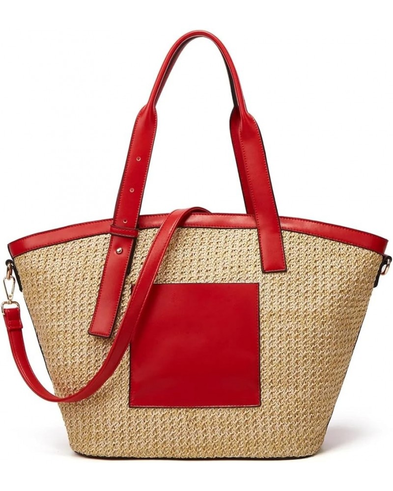 Women's Bag 2023 Shoulder Cross-Body Bag Large Capacity Shell Wrapped Grass Woven Bag Red $27.81 Shoulder Bags