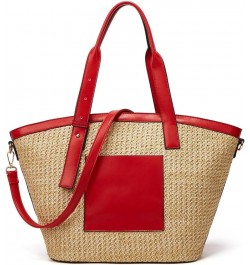 Women's Bag 2023 Shoulder Cross-Body Bag Large Capacity Shell Wrapped Grass Woven Bag Red $27.81 Shoulder Bags