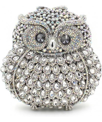 Cute Owl Clutch Women Crystal Evening Bags Luxury Handbag Rhinestone Wedding Party Purse Silver $37.07 Evening Bags