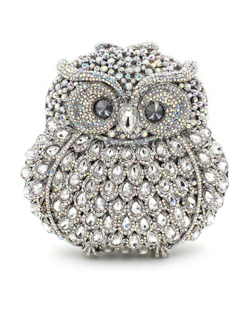 Cute Owl Clutch Women Crystal Evening Bags Luxury Handbag Rhinestone Wedding Party Purse Silver $37.07 Evening Bags