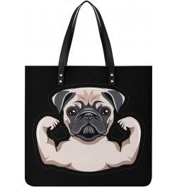 Funny Pug Dog Musculs Tote Bag PU Leather Handbag Fashion Sling Bag Shoulder Purse Top Handle Handbags for Women $18.35 Totes