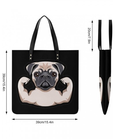 Funny Pug Dog Musculs Tote Bag PU Leather Handbag Fashion Sling Bag Shoulder Purse Top Handle Handbags for Women $18.35 Totes