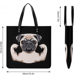 Funny Pug Dog Musculs Tote Bag PU Leather Handbag Fashion Sling Bag Shoulder Purse Top Handle Handbags for Women $18.35 Totes