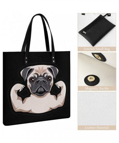 Funny Pug Dog Musculs Tote Bag PU Leather Handbag Fashion Sling Bag Shoulder Purse Top Handle Handbags for Women $18.35 Totes