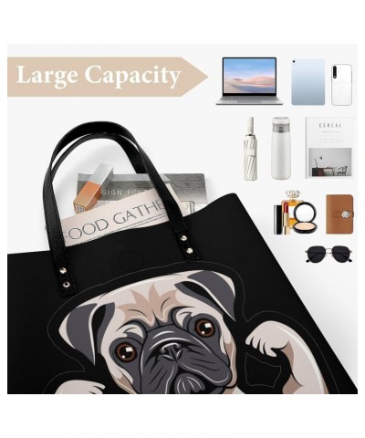 Funny Pug Dog Musculs Tote Bag PU Leather Handbag Fashion Sling Bag Shoulder Purse Top Handle Handbags for Women $18.35 Totes