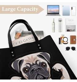 Funny Pug Dog Musculs Tote Bag PU Leather Handbag Fashion Sling Bag Shoulder Purse Top Handle Handbags for Women $18.35 Totes