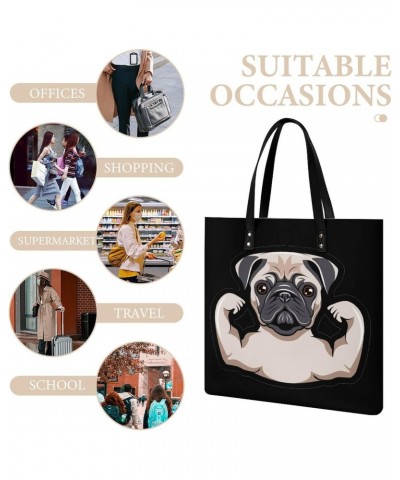 Funny Pug Dog Musculs Tote Bag PU Leather Handbag Fashion Sling Bag Shoulder Purse Top Handle Handbags for Women $18.35 Totes