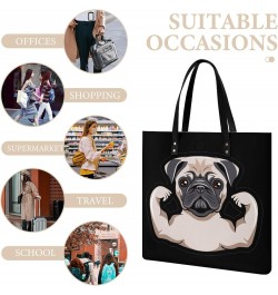 Funny Pug Dog Musculs Tote Bag PU Leather Handbag Fashion Sling Bag Shoulder Purse Top Handle Handbags for Women $18.35 Totes