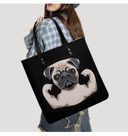 Funny Pug Dog Musculs Tote Bag PU Leather Handbag Fashion Sling Bag Shoulder Purse Top Handle Handbags for Women $18.35 Totes