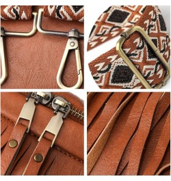 Women Vegan Leather Cross Chest Bag Rivets Fringed Shoulder Handbag Purse Waist Bag C-Brown $13.80 Shoulder Bags