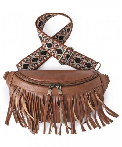 Women Vegan Leather Cross Chest Bag Rivets Fringed Shoulder Handbag Purse Waist Bag C-Brown $13.80 Shoulder Bags