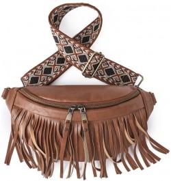 Women Vegan Leather Cross Chest Bag Rivets Fringed Shoulder Handbag Purse Waist Bag C-Brown $13.80 Shoulder Bags