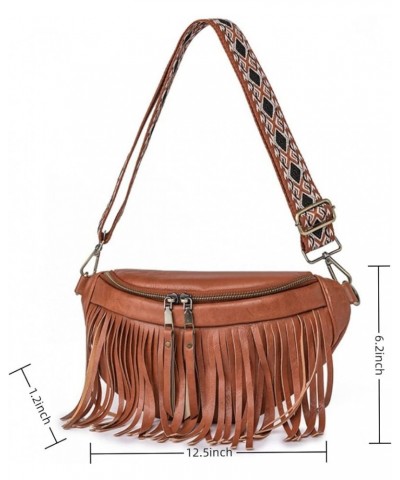 Women Vegan Leather Cross Chest Bag Rivets Fringed Shoulder Handbag Purse Waist Bag C-Brown $13.80 Shoulder Bags