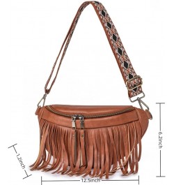 Women Vegan Leather Cross Chest Bag Rivets Fringed Shoulder Handbag Purse Waist Bag C-Brown $13.80 Shoulder Bags