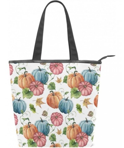 Tote Bag Seamless Blue Orange Red Pumpkin Canvas Zippered Tote Handbag for Women with 2 Interior Pockets $10.81 Totes