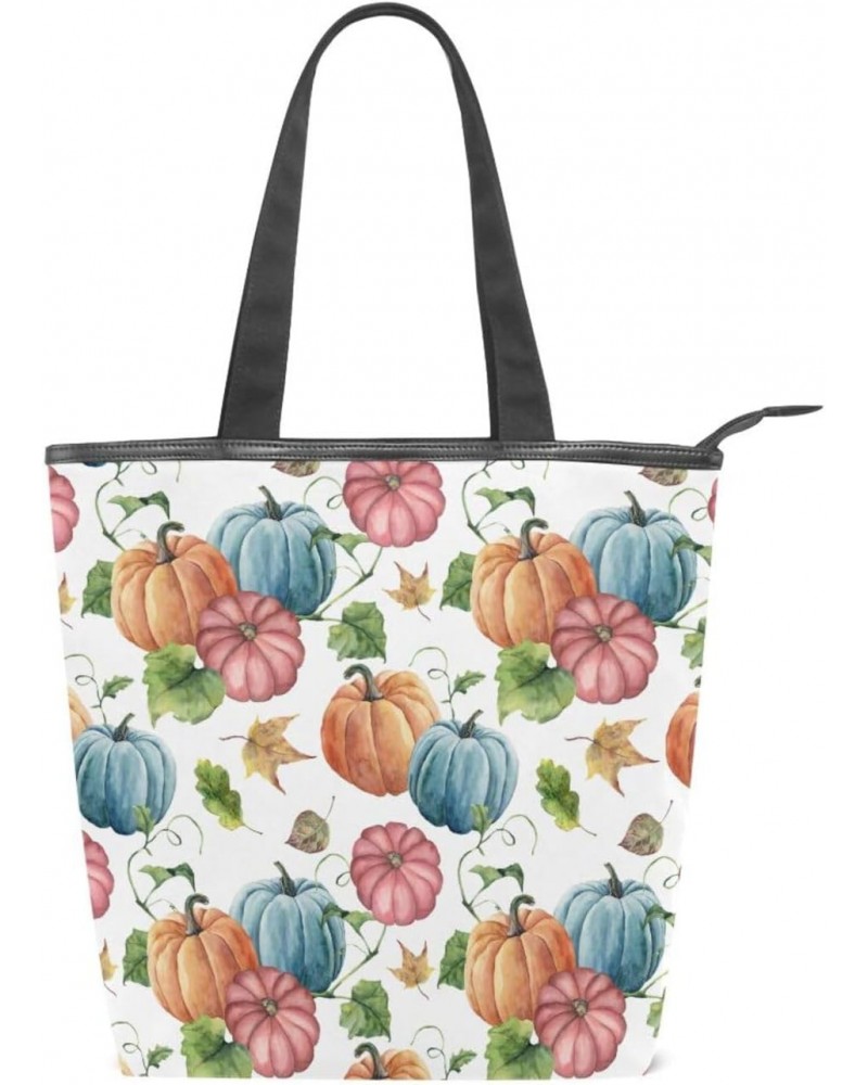 Tote Bag Seamless Blue Orange Red Pumpkin Canvas Zippered Tote Handbag for Women with 2 Interior Pockets $10.81 Totes