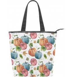 Tote Bag Seamless Blue Orange Red Pumpkin Canvas Zippered Tote Handbag for Women with 2 Interior Pockets $10.81 Totes