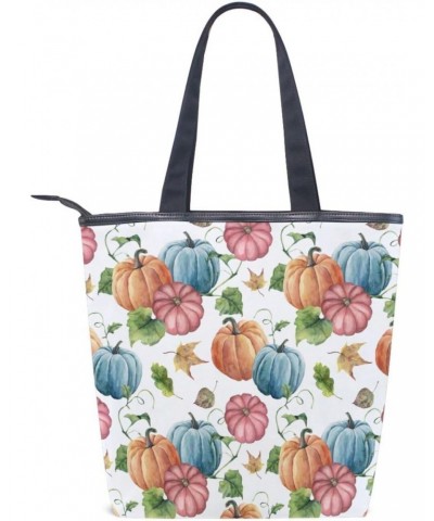 Tote Bag Seamless Blue Orange Red Pumpkin Canvas Zippered Tote Handbag for Women with 2 Interior Pockets $10.81 Totes