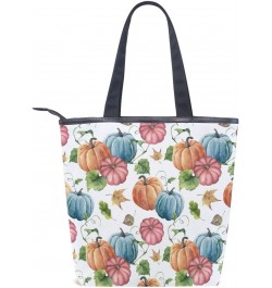 Tote Bag Seamless Blue Orange Red Pumpkin Canvas Zippered Tote Handbag for Women with 2 Interior Pockets $10.81 Totes