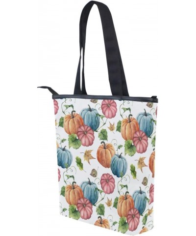 Tote Bag Seamless Blue Orange Red Pumpkin Canvas Zippered Tote Handbag for Women with 2 Interior Pockets $10.81 Totes