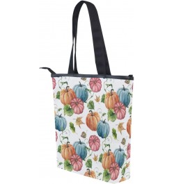 Tote Bag Seamless Blue Orange Red Pumpkin Canvas Zippered Tote Handbag for Women with 2 Interior Pockets $10.81 Totes