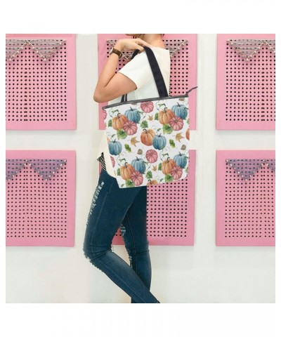 Tote Bag Seamless Blue Orange Red Pumpkin Canvas Zippered Tote Handbag for Women with 2 Interior Pockets $10.81 Totes