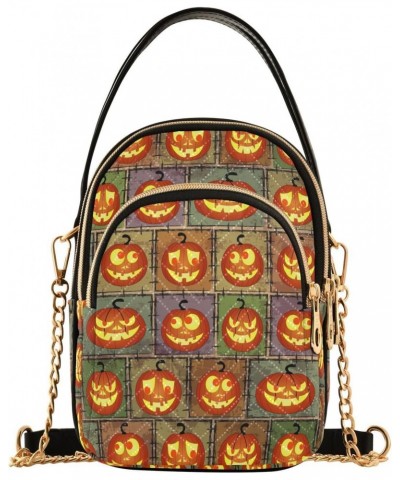 Halloween Funny Pumpkins Small Crossbody Handbag for Women Mini Over Shoulder Purse with Three Zippered Pockets Durable Walle...