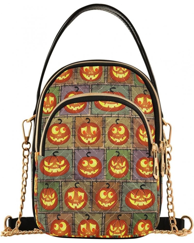 Halloween Funny Pumpkins Small Crossbody Handbag for Women Mini Over Shoulder Purse with Three Zippered Pockets Durable Walle...