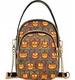 Halloween Funny Pumpkins Small Crossbody Handbag for Women Mini Over Shoulder Purse with Three Zippered Pockets Durable Walle...