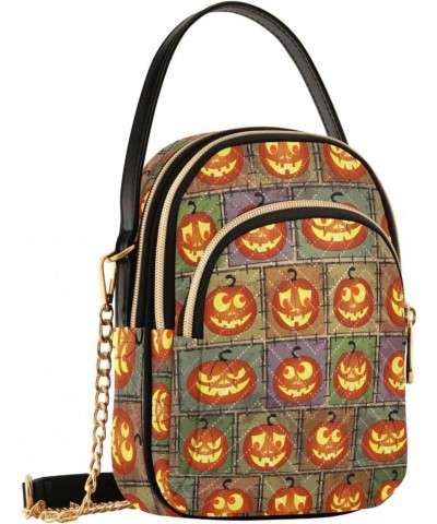 Halloween Funny Pumpkins Small Crossbody Handbag for Women Mini Over Shoulder Purse with Three Zippered Pockets Durable Walle...