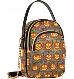 Halloween Funny Pumpkins Small Crossbody Handbag for Women Mini Over Shoulder Purse with Three Zippered Pockets Durable Walle...