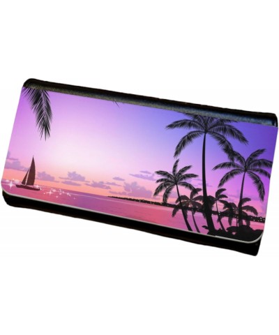 Tropical Sunset Pink and Purple Design Leather Womens Tri Fold Wallet $17.47 Wallets