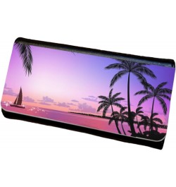 Tropical Sunset Pink and Purple Design Leather Womens Tri Fold Wallet $17.47 Wallets