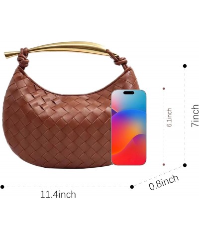 Woven Leather Dumpling Bag Dinner Handbag For Women Purse Hobo Bag Knotted Clutch Bag Evening Bag Brown $37.79 Hobo Bags