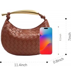 Woven Leather Dumpling Bag Dinner Handbag For Women Purse Hobo Bag Knotted Clutch Bag Evening Bag Brown $37.79 Hobo Bags