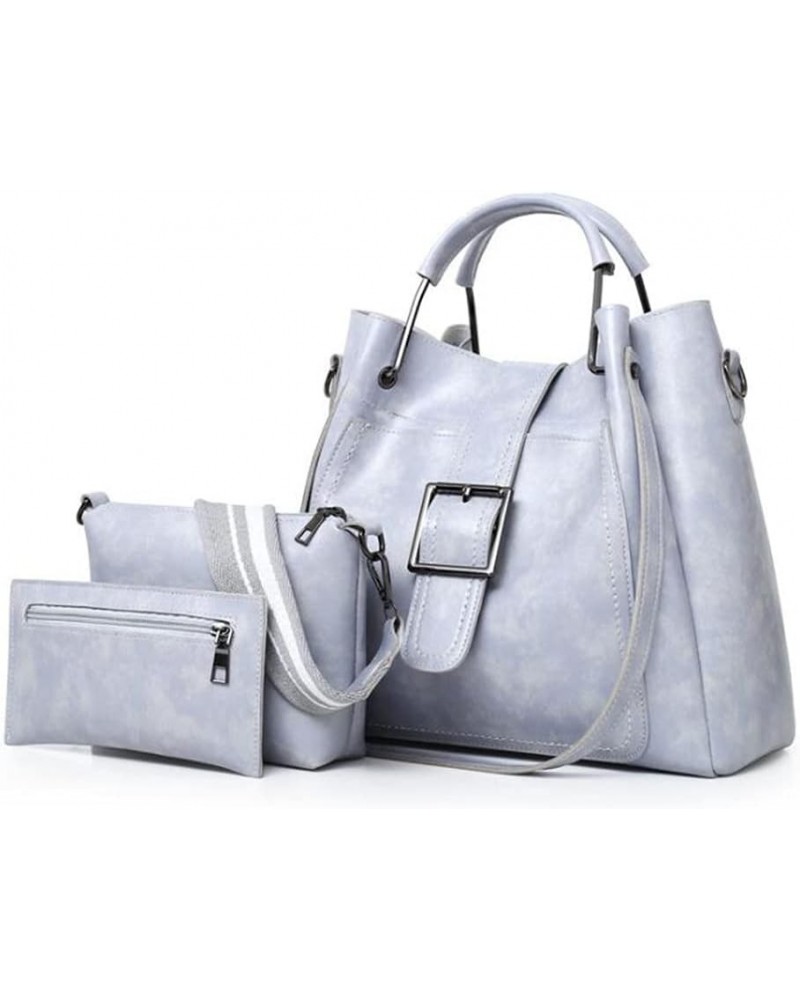 Women Soft Synthetic Patent Leather New Tote Satchel 3Pcs Female bag Simple style Hobo Crossbody Bag Clutches Gray $22.04 Totes