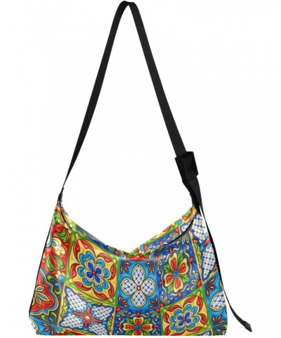 Mexican Talavera Ethnic Folk Crossbody Bag Hobo Handbag Purse Fashion PU Leather Shoulder Bags for Women $19.03 Hobo Bags