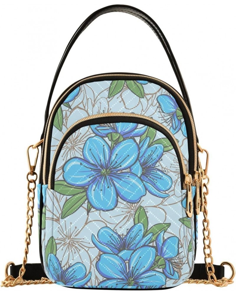 Blue Flowers Design Crossbody Bags Shoulder Bag for Women Stylish Ladies Messenger Bags Cell Phone Purse and Handbags Wallet ...